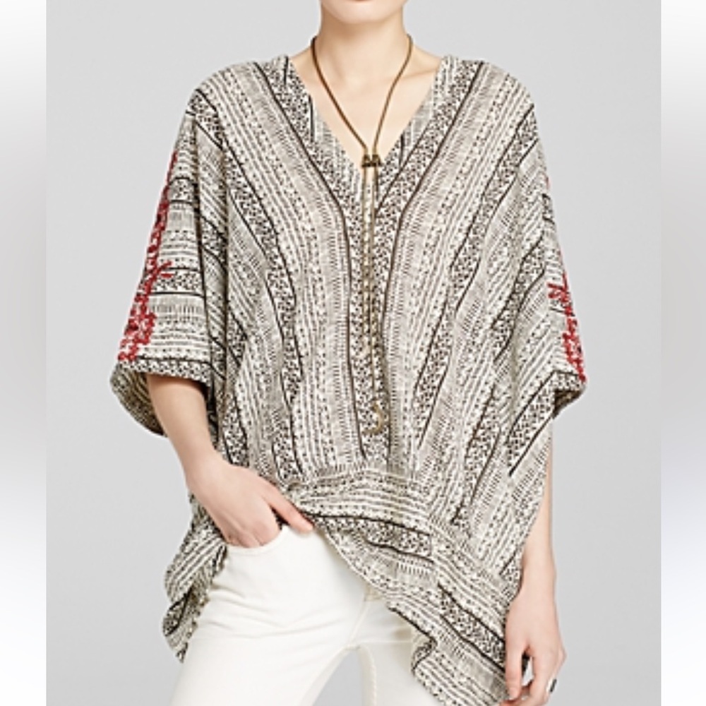 FREE PEOPLE Tribal Beat Caftan Tunic V-Neck Embroidered Bohemian Summer Small